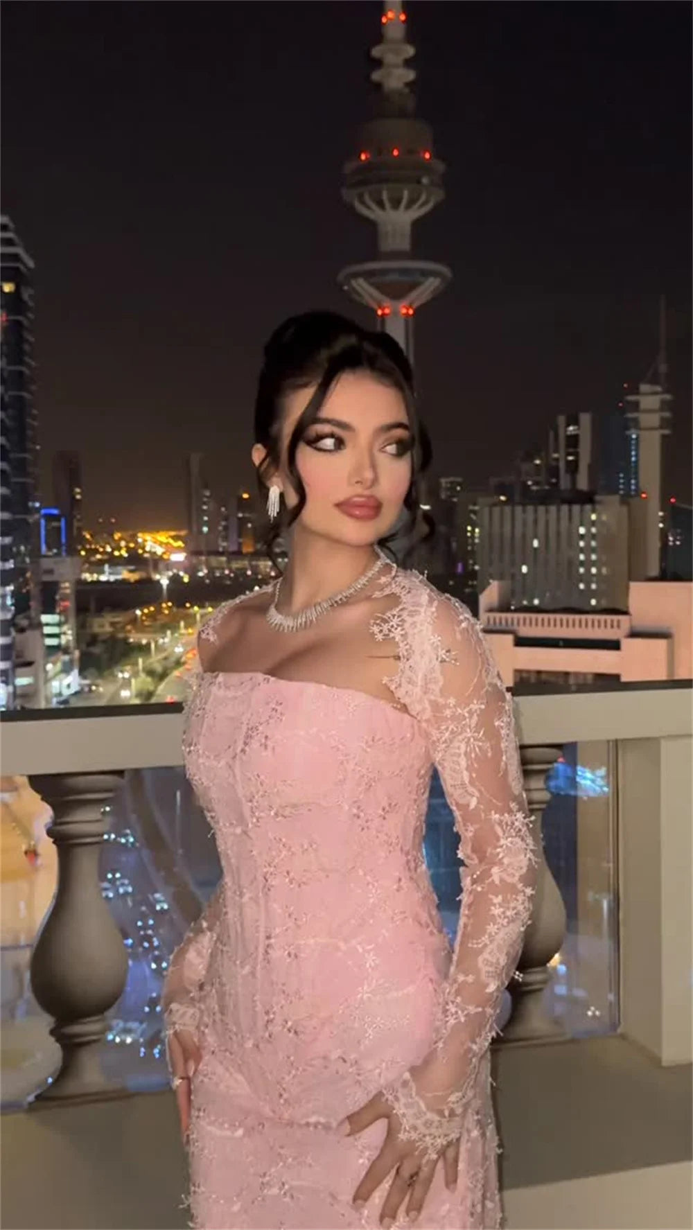 Pink Mermaid Elegant Evening Gown Formal Wedding Dress Premium Designer Beautiful
