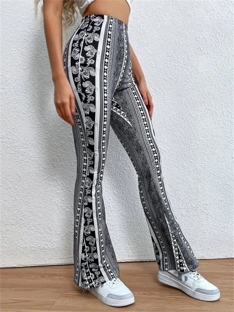 Street Style Women's High Elasticity Tight Fitting Slightly Flared Sexy Printed Pants Leggings