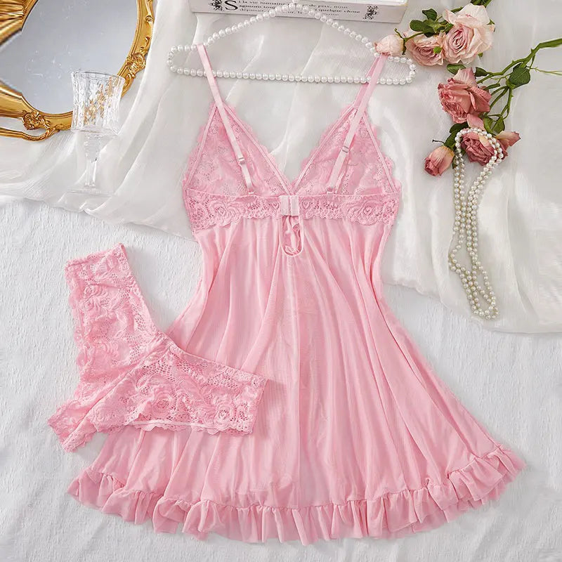 Woman Underwear Nightgown Thong Sets Plus Size Suspender Lace Lingerie Sexy Accessories Erotic Bra Nightdress lencería