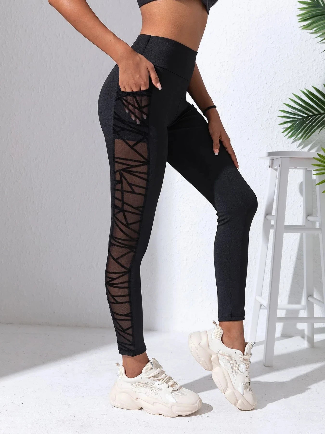 Yoga Women's Leggings Black Fabric Patchwork High Waist Soft Comfortable Gym Fitness Sportswear Long Pants
