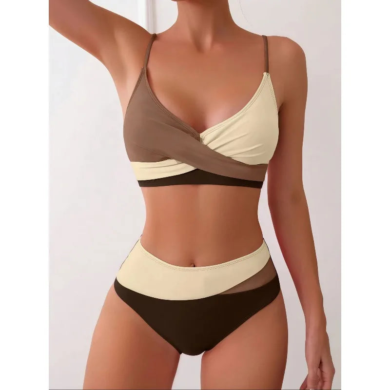 New bikini 2025 Swimsuit Sexy Women Tight Hollow Swimsuit Backless Swimwear Cross Push Up Beach Bathing Suit
