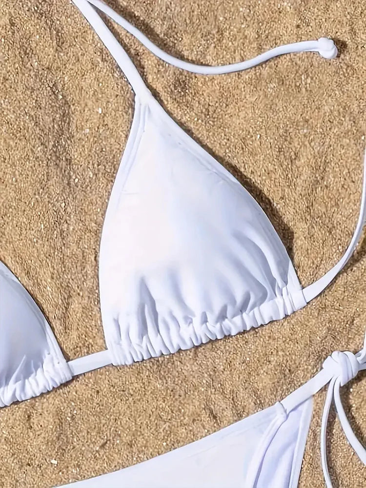 Women Swimsuit Bikini Set Halter Triangle Bra Side Tie Thong Swimwear Beachwear Lady Bathing Suit
