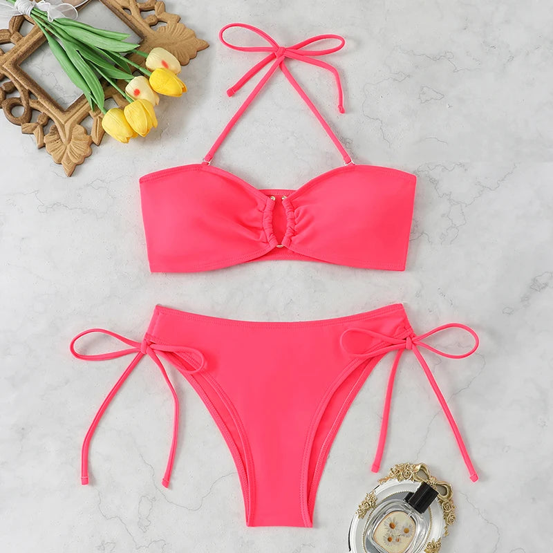 Bikini Women's Swimsuit 2026 Knotted Bathing Suits Woman Swimwear Bandeau Push Up Bikinis Sets Brazilian Beach Wear