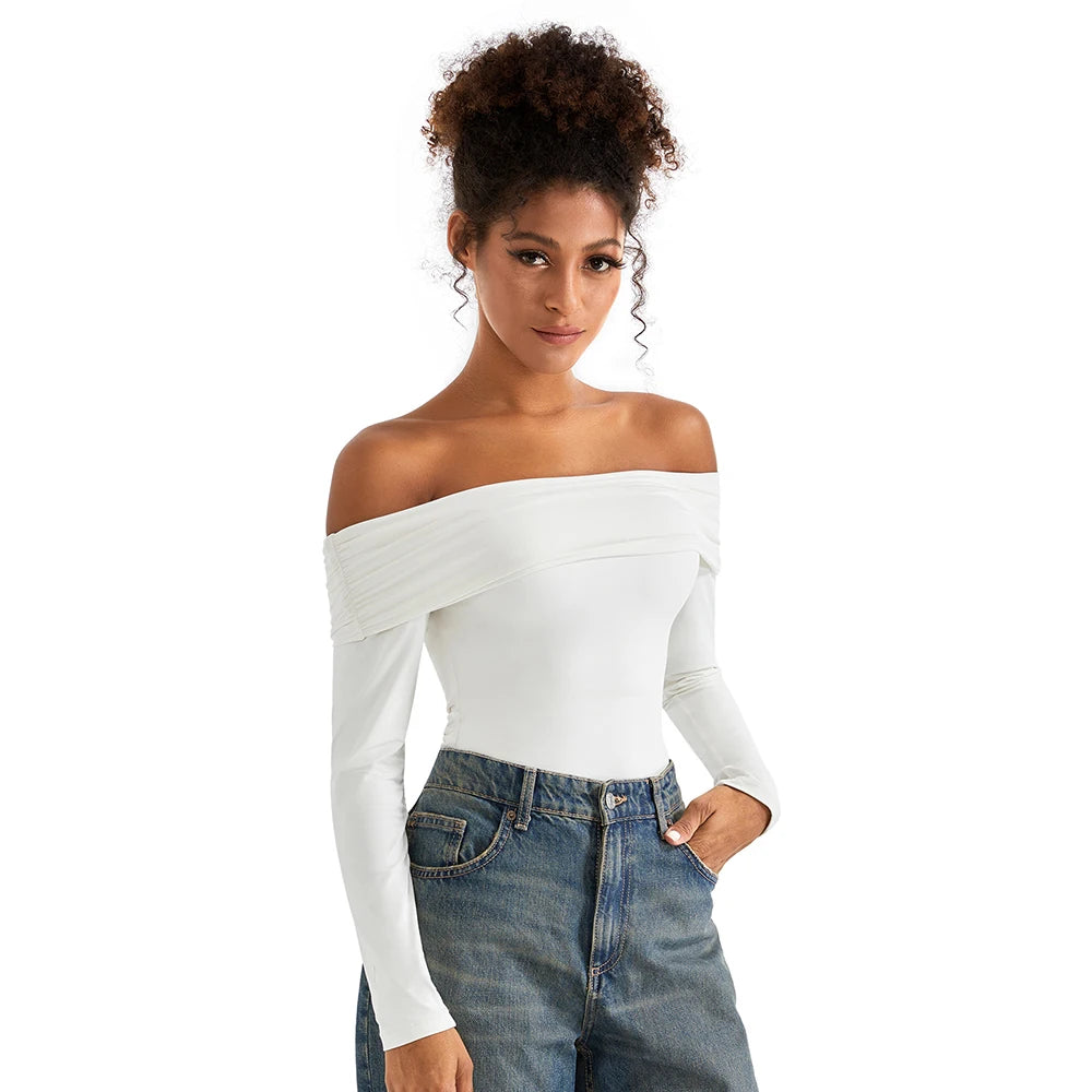 Bodysuit Blouse for Women Autumn Winter Slim Fit Off Shoulder Bodysuits Streetwear Bodycon Rompers Femme