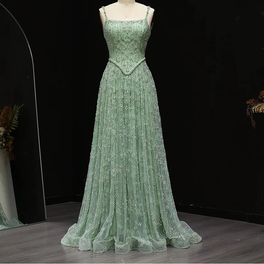 Evening Dresses Woman Elegant Dress Luxury Wedding Guest Sleeveless Line A Beaded Lace Robe Soiree Ball Gowns
