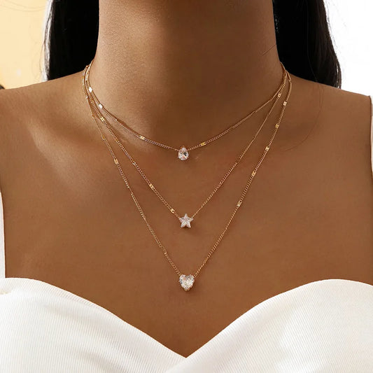 Pendant Necklace For Women Multilayer Chain Choker Fashion Female Party Shiny