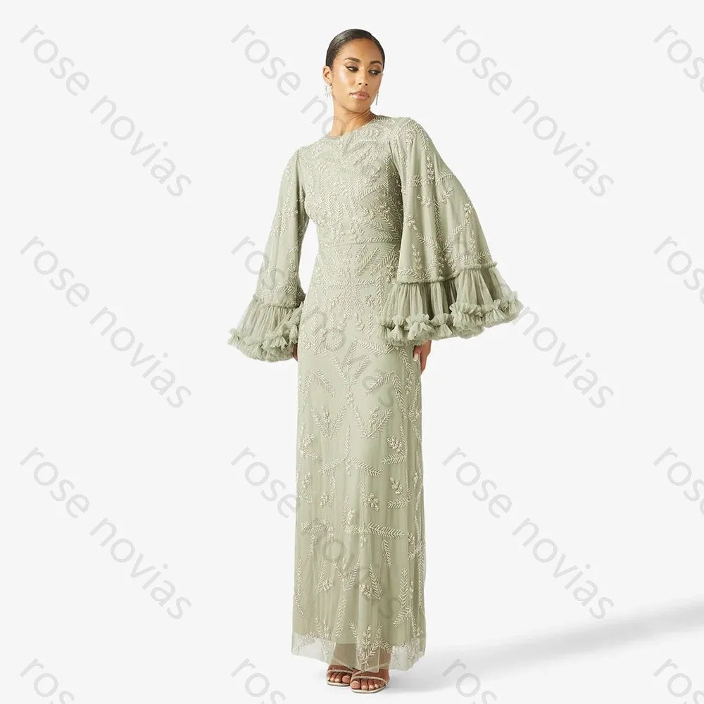 Green Evening Dresses O-Neck Tulle for Floor-Length  High Quality for Formal Evening Vestidos De Fiesta