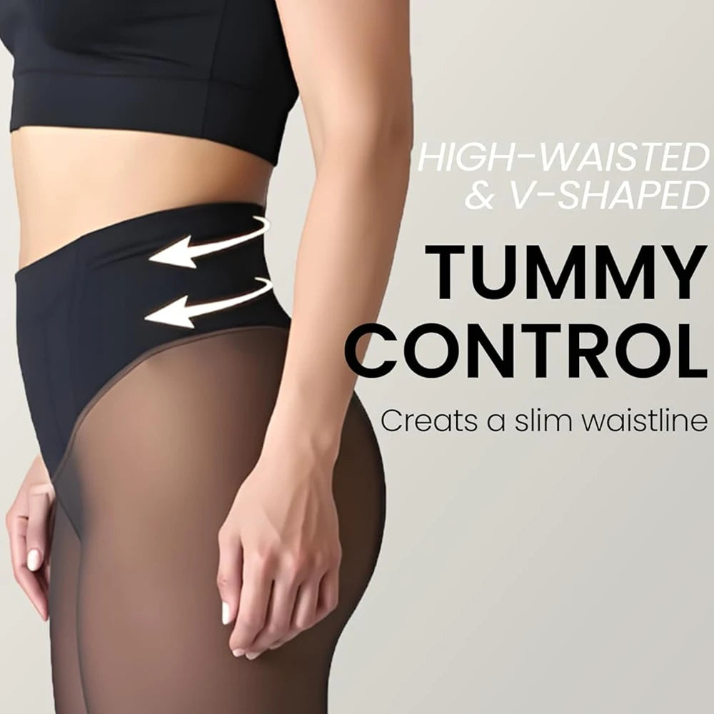 Seam Fleece Lined Tights Shaping Thermal Leggings Band Translucent Pantyhose Sheer Fleece Leggings Plus Size