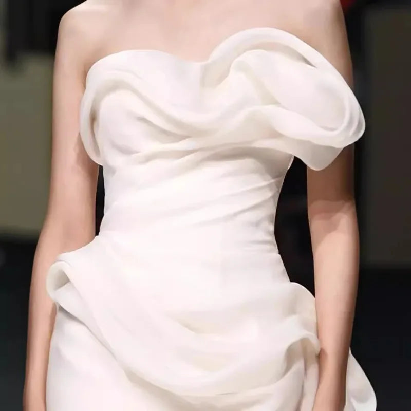 Korean Style Short Light Wedding Dress Strapless White Sexy Pure Desire Birthday Party Dress Bride Wedding