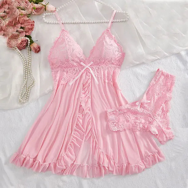 Woman Underwear Nightgown Thong Sets Plus Size Suspender Lace Lingerie Sexy Accessories Erotic Bra Nightdress lencería