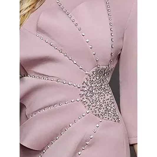 Women's Beads Evening Dresses O-Neck Tea-Length Straight Elegant Party Gala Special Events Wedding