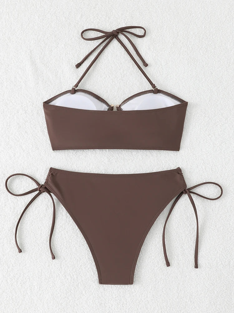 Bikini Women's Swimsuit 2026 Knotted Bathing Suits Woman Swimwear Bandeau Push Up Bikinis Sets Brazilian Beach Wear