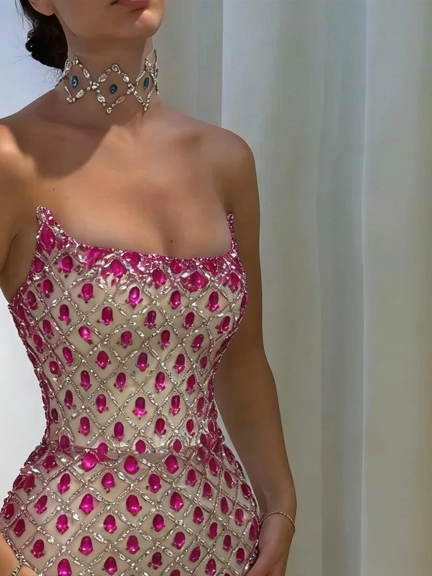 Luxury Mermaid Evening Dresses for Women Rhinestones Strapless Dubai Formal Party Gowns Vestidos De Fiesta