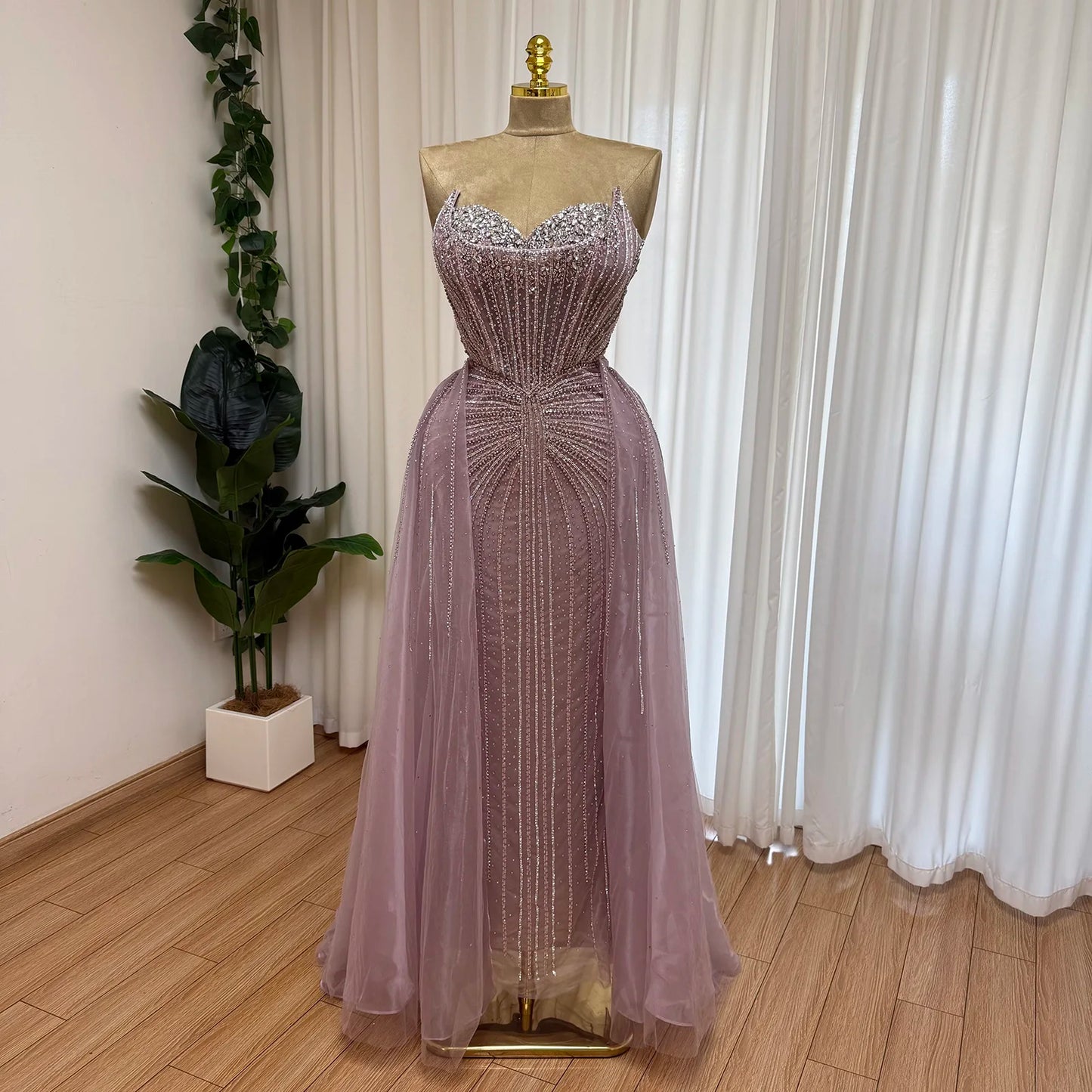 Luxury Dubai Beaded Mermaid Evening Dress for Women with Tulle Overlay Formal Prom Wedding Party Gown Customized