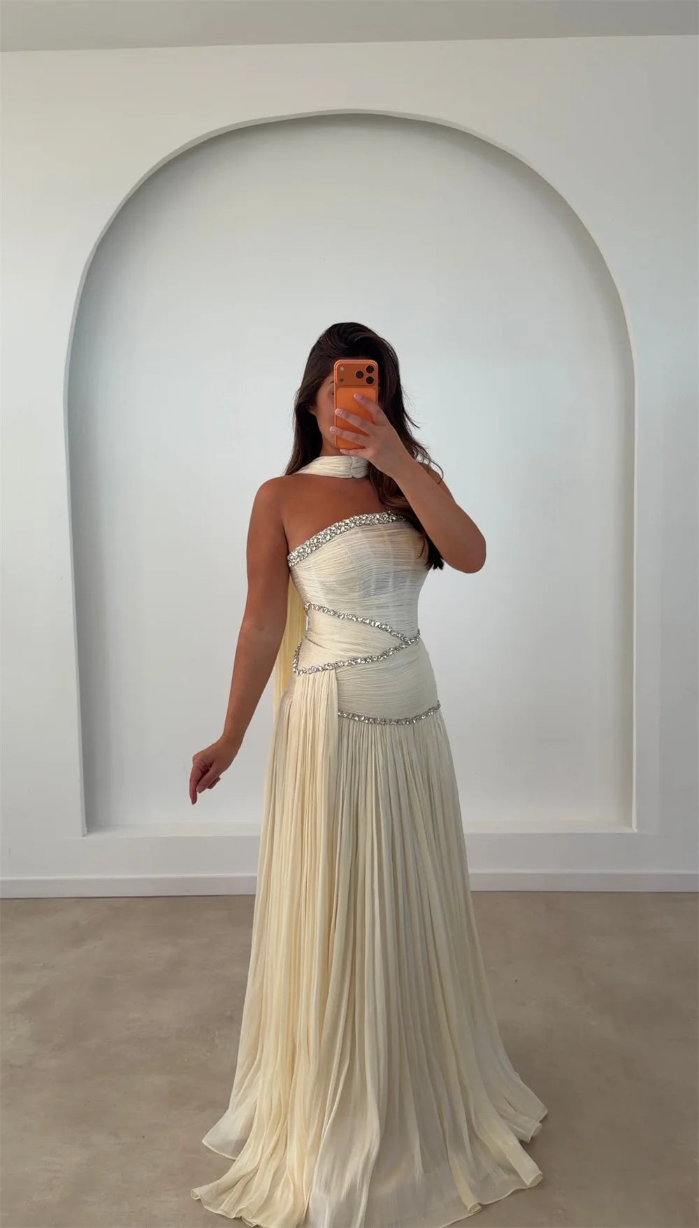 Dress Crystal Chiffon Prom Dresses Pleated Vestidos De Noche Elegant Formal Evening
