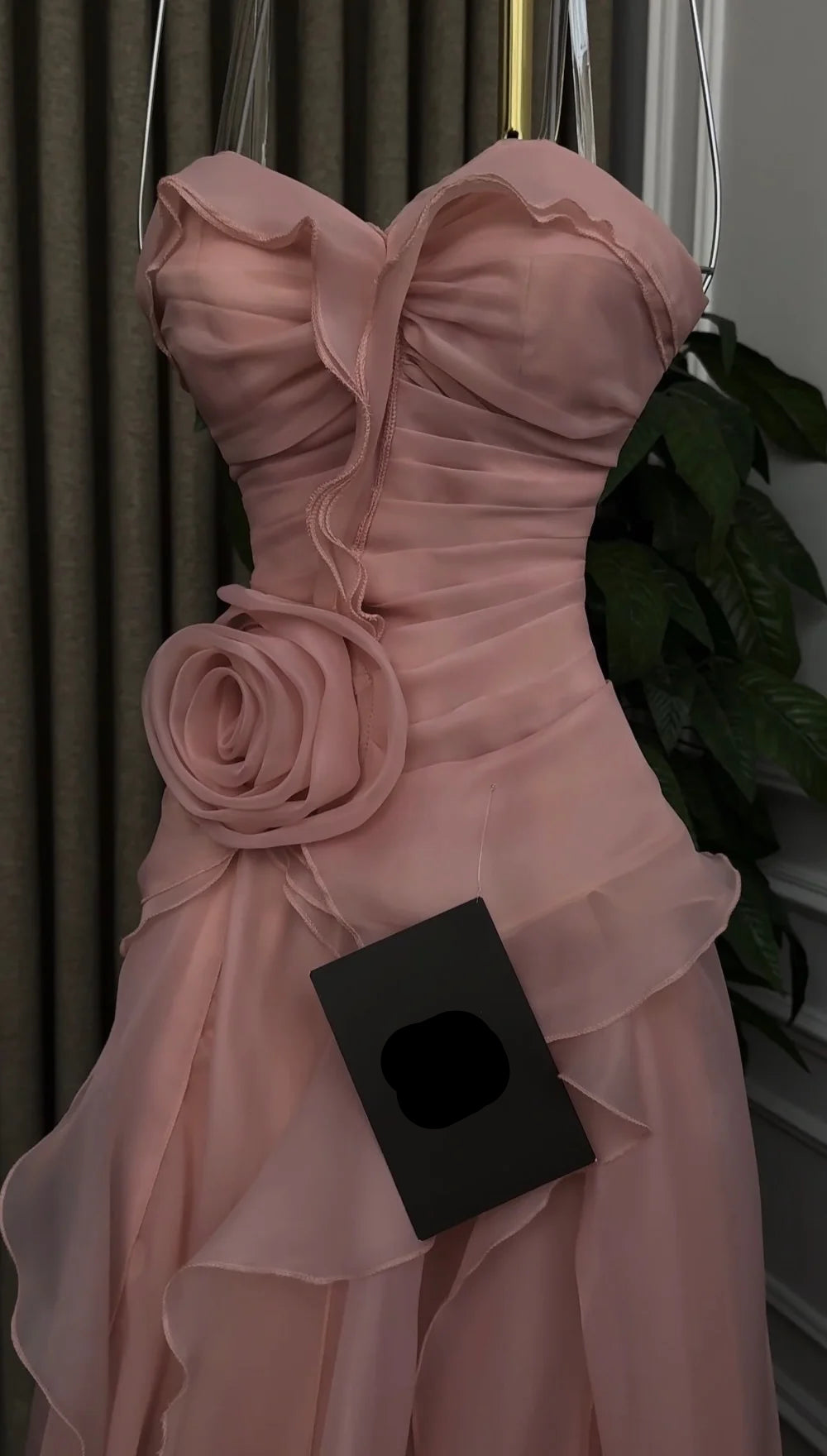 ROSE Pink elegant Sleeveless Satin Cascading Ruffle Prom Dresses Illusion vestidos de noche Formal Evening 2026