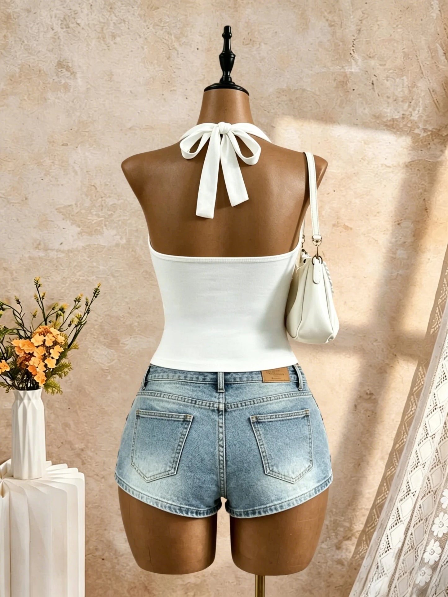 Women Halter Deep V Cross Wrap Side Ruched Slim Crop Camisole 2026 Summer Y2K Solid White Sleeveless Casual Daily Tank Top