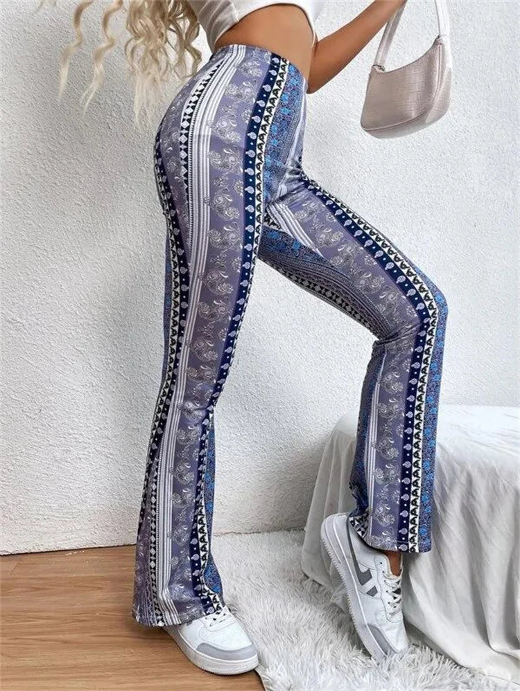 Street Style Women's High Elasticity Tight Fitting Slightly Flared Sexy Printed Pants Leggings