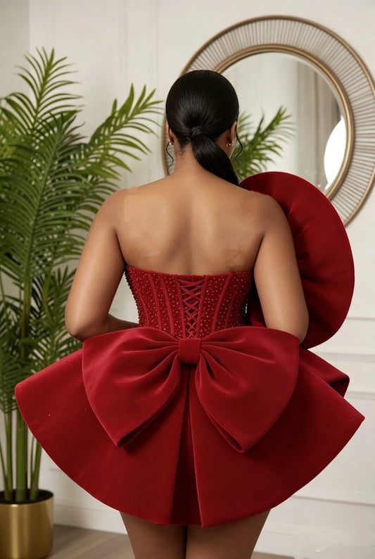 Crystal Bow Cocktail Dress African Women Sweetheart Formal Occasion Birthday Party