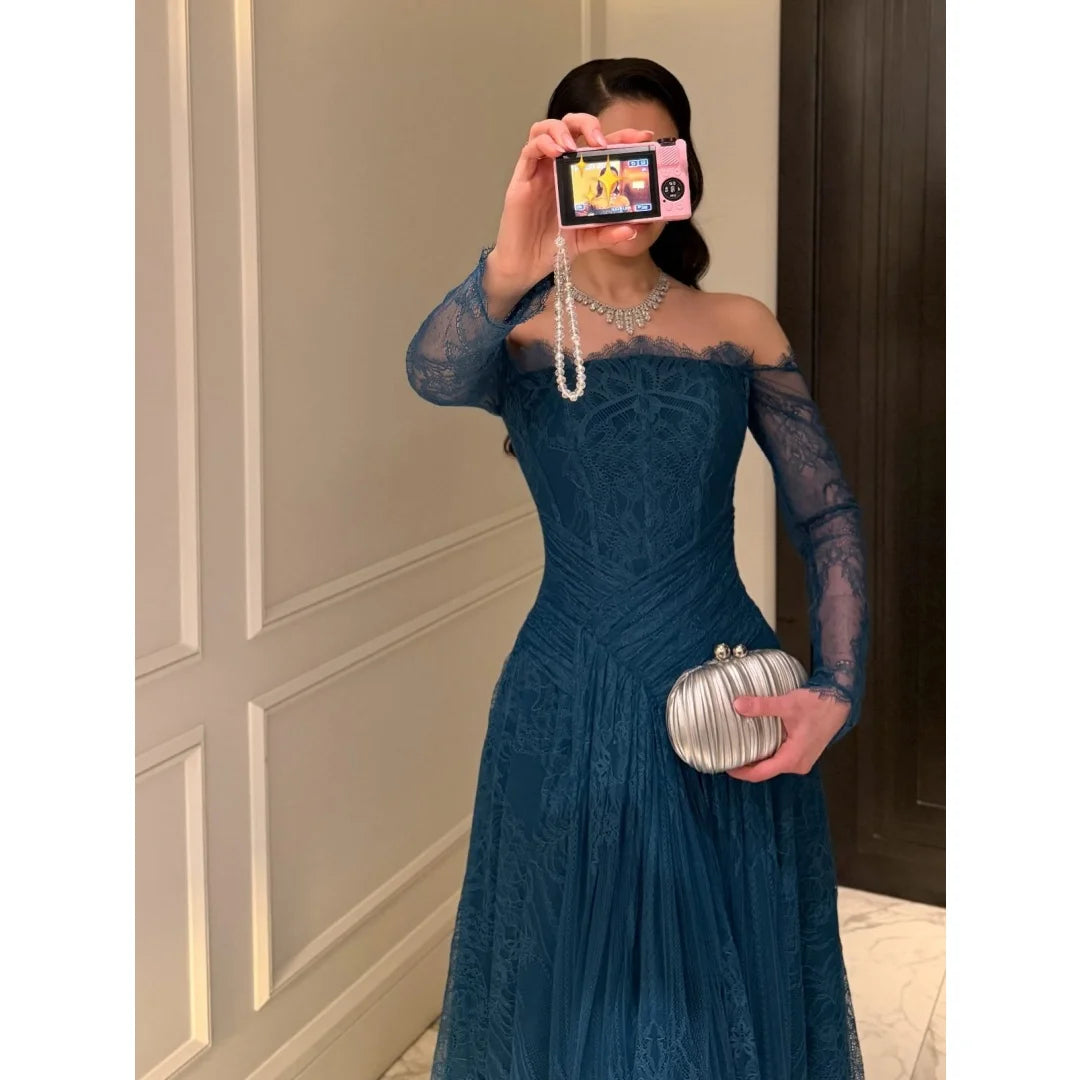 Navy Blue Sweetheart Neck Detachable Cape Prom Dress Sequins A-line vestidos de noche Floor-Length Formal 2026